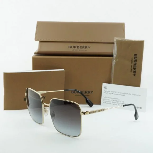 💯 NEW BURBERRY BE3119 JUDE 11098G GOLD GREY SQUARE SUNGLASSES - Picture 13 of 13